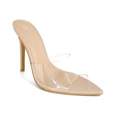 PRICES MAY VARY. Heel height approximately 4 inches" Soft TPU upper Easy Slip on / off Memory Foam padded Insole Non slip outsole Women Clear Pointed Toe Sandals Stiletto Heels Transparent Strap High Heels Slip on Mules for Women