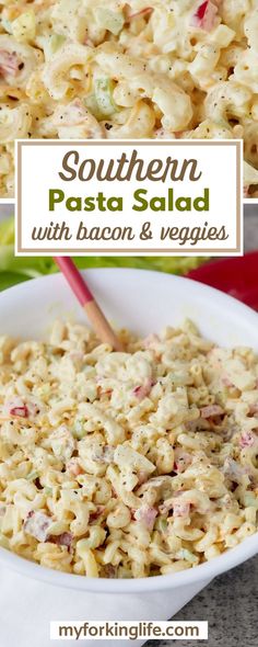 this southern pasta salad with bacon and veggies is the perfect side dish for any meal