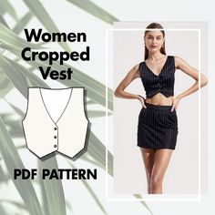 🌟Unleash Your Creativity with the Women Cropped Vest Pattern! This versatile sewing pattern is the perfect addition to your wardrobe, allowing you to create a chic, tailored look that can elevate any outfit. Here's what makes this pattern an essential piece for your sewing collection.🌟  🖥️ Digital PDF Download:  Language:     - This pattern is provided in English. - This is a digital pattern only. You will receive a PDF file to print at home or at a print shop--no physical pattern will be shi Cropped Vest Pattern Sewing, Fitted Vest Pattern, Women’s Vest Pattern, Vest Template Sewing, Tie Front Vest Sewing Pattern, Cropped Waistcoat, Vest Sewing, Ladies Vest, Vest Sewing Pattern