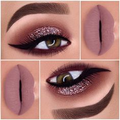 Makeup Hashtags, Mauve Lips, Glitter Eye Makeup, Glitter Eye, Makeup Idea, Beauty Make-up, Eye Makeup Designs