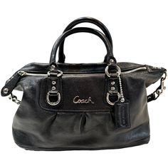 Coach Black Leather Satchel Or Shoulder Handbag With Purple Satin Interior Size: 12” X 4” X 8” With A 10” Strap That Is Detachable Color: Black Condition: Preowned In Very Good Near New Condition. Material: Leather Black Leather Satchel, Purple Satin, Shoulder Handbag, Leather Satchel, Shoulder Handbags, Satchel, Black Leather