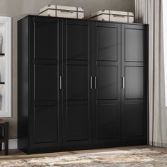 a large black cabinet in the corner of a room