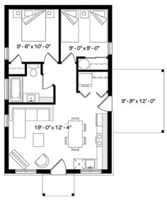 the floor plan for a two bedroom apartment with an attached living room and kitchen area