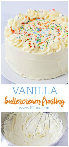 vanilla buttercream frosting with sprinkles on the top and bottom