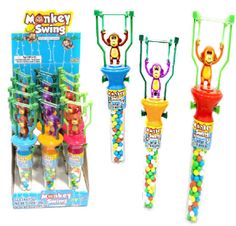 the monkey swing toy is in three different colors