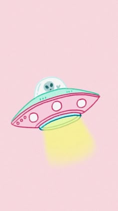 an alien ship floating on top of a pink background