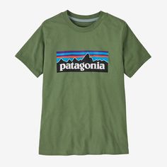 Made of soft 100% Regenerative Organic Certified® cotton with a timeless, universal fit and a Patagonia P-6 logo graphic, it's a basic T-shirt designed for getting dirty and having fun. Made in a Fair Trade Certified™ factory. | Patagonia Kids' P-6 Logo T-Shirt in Terrain Green, Large - Kids' T-Shirts & Tops - Regenerative Organic Certified Cotton/Pfas 6 Logo, Patagonia Kids, Basic T Shirt, Logo Graphic, Logo T Shirt, Having Fun, Tshirt Logo, Fair Trade, T Shirt Top