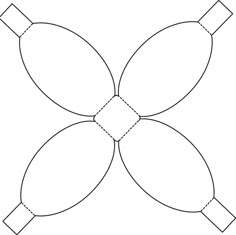 the shape of a flower with four petals cut out from paper and placed on top of each other