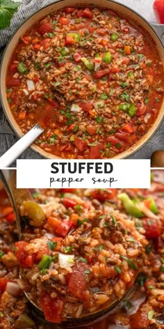 two pictures showing different types of stuffed pepper soup