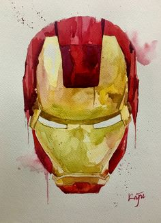 a watercolor painting of the iron man helmet