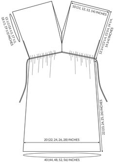 the pattern for an apron is shown in black and white, with measurements on it