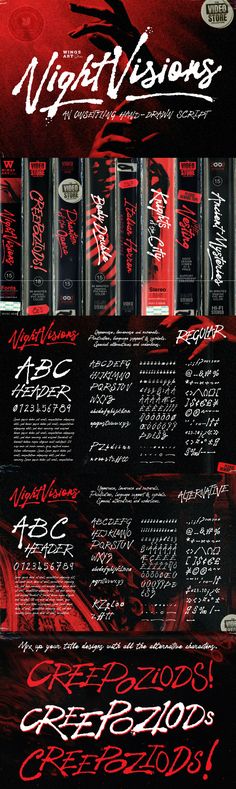 an advertisement for night valens with red ink on black and white paper, including the names