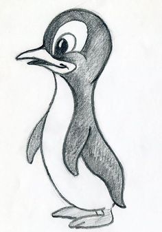 a pencil drawing of a penguin