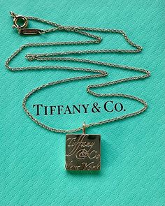 Tiffany & Co Sterling Silver NY Notes Square Wavy Pendant Necklace 17" Length Gold Collection, Womens Purses, Tiffany & Co., Necklace Pendant, Lovely Gift, Arrow Necklace, Fine Jewelry, Pendant Necklace, Square