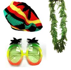 two pairs of goggles, one with green leaves and the other with yellow glasses