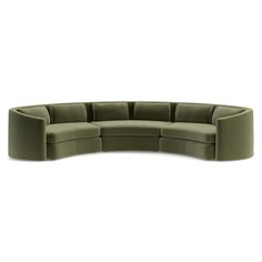 the curved sectional sofa is made from green fabric