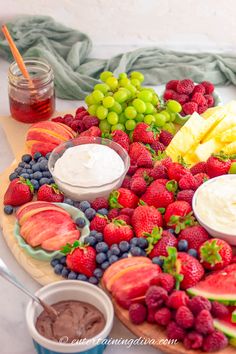 fresh fruit and dips on a cutting board with the words how to make a fresh fruit charcuterie board step - by - step