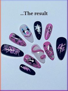 ❀Not mine❀ Kpop Nail Ideas Straykids, Rock Star Nails Designs, Case 143 Nails, K Pop Nails Design, Kpop Inspired Nails Skz, K Pop Nails Skz, K Pop Inspired Nails, Band Nail Art, Kpop Idols Nails