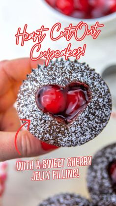 Heart Cut-Out Cupcakes with a Sweet Cherry Filling! Devils Food Cupcakes, Devils Food Cake Mix Recipe, Cherry Filling, Gourmet Cupcakes, Heart Shaped Cookies, Valentines Cupcakes, Heart Cut Out, Mini Cookies