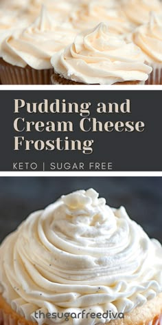 two pictures with frosting and cream cheese frosting on them