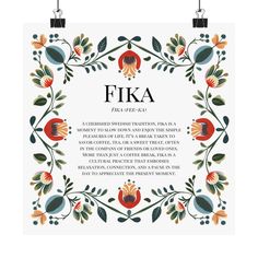 a floral frame with the words fika on it