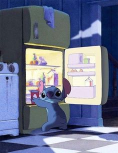 a cartoon mouse standing in front of an open refrigerator with the caption'znowu jez? ja nie