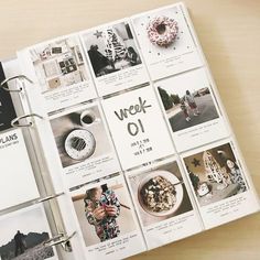 an open planner with pictures and words on it