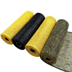 three rolls of black and yellow mesh