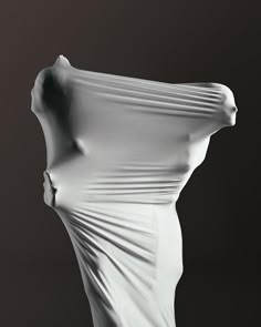 an abstract white sculpture is shown against a black background