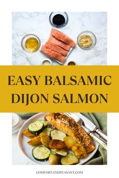 A simple, quick & easy salmon recipe with a delicious balsamic, Dijon glaze that can be made in under 30 minutes for a healthy dinner. Roasted Potatoes And Zucchini, Balsamic Salmon Recipes, Easy Split Pea Soup, Potatoes And Zucchini, Balsamic Salmon, Salmon And Veggies, Dijon Salmon, Quick Salmon, Dijon Sauce