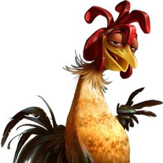 a rooster is standing with its head turned to the side