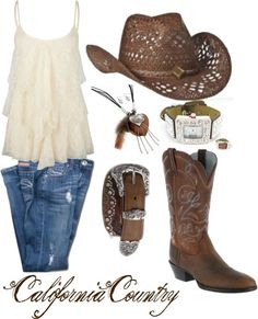 "Leather and Lace" by californiacountry on Polyvore Nice Country Outfits, Dress With Cowboy Boots, California Country, Country Summer Outfits, Mode Rockabilly, Cute Cowgirl Outfits, For School, Boots Jeans