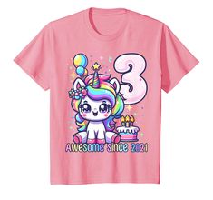 a pink birthday shirt with an image of a unicorn