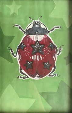 a painting of a ladybug with stars on it