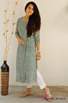 WORK WEAR: Kurtis and Suit Sets - House of Ayana Indian Formal Wear, Plain Kurti Designs, House Of Ayana, Salwar Neck Designs, Indian Kurti Designs, Kurti Sleeves Design, New Kurti Designs, Churidar Designs, Embroidered Kurti