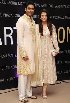 Aishwarya Rai in a beautiful Anarkali and Abhishek Bachchan in a kurta Sabyasachi Dresses, ऐश्वर्या राय, Designer Anarkali Suits, Salwar Kamiz, Designer Anarkali, Desi Clothes, Indian Couture, Anushka Sharma, Aishwarya Rai