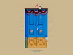 a blue door with decorations on it