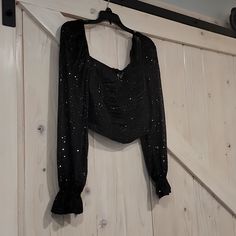 Brand New. Black Sequined Blouse Piece For Party, Sequence Top Outfit, Cheap Black Sequined Blouse, Black Sparkly Long Sleeve Top, Black Sparkle Crop Top, Black Sequin Crop Top, Sequence Top, Long Sleeve Corset Top, Floral Peasant Top