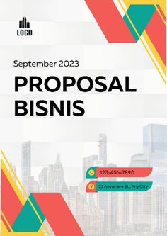 a poster with the words proposal business in front of a cityscape