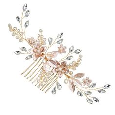 Complete your bridal ensemble with SWEETV elegant Pearl Bridal Wedding Hair Comb. Romantic rose gold flowers, leaves, and sparkling rhinestones provide a delicate, feminine accent for your bridal look. Whether you're walking down the aisle or attending a glamorous event, these Hair Combs are sure to make a lasting impression. Treat yourself or surprise your bridesmaids with these stunning Hair Clip that will enhance their beauty and commemorate this unforgettable occasion. Let our Bridal Wedding Rose Gold Flowers, Gold Hair Comb Wedding, Delicate Feminine, Rose Gold Flower, Bridal Wedding Hair, Women Bride, Wedding Hair Comb, Bridal Hair Clip, Bride Hair