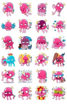 the pink octopus stickers are all different colors