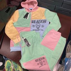 Reason Supply Co Mens Multicolor Long Sleeve Tapered Leg Sweat Tracksuit Size L Brand: Reason Department: Men Size: L Color: Multicolor Type: Tracksuit Style: Sweatsuit Pattern: Colorblock Theme: Classic Neckline: Hooded Occasion: Activewear, Casual Season: Fall, Winter Features: Adjustable Waist, Pockets Sleeve Length: Long Sleeve Condition: New With Tags I Offer Discounts For All Return Customers. - Jvs Leather Tracksuit, Sweat Tracksuit, Tracksuit Style, Mens Tracksuit Set, Rose Hoodie, Streetwear Hoodie, Track Suit Men, Designer Streetwear, Clothing Designs