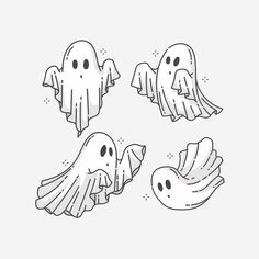 four ghost stickers with different shapes and sizes, one is white and the other has black