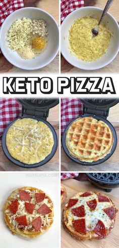 four different views of the process of making keto pizza