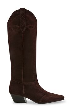 Tonal stitching underscores the Western aesthetic of a tall boot that's sure to upgrade your everyday look. 1 1/2" heel (size 8) 14" shaft; 16" calf circumference Pull-on style Leather upper/synthetic and textile lining/synthetic sole Imported Brown Cowboy Boots, Western Aesthetic, Western Boots Women, Tall Boot, Western Boot, Tall Boots, Brown Suede, Brown Boots, Western Boots