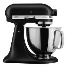 an image of a black kitchen mixer on a white background with clippings to the side