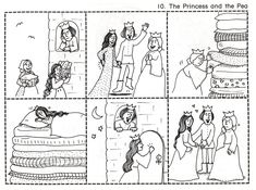 the princess and the pea comic strip is shown in black and white, with four different scenes