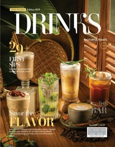 the cover of drinks magazine with different types of drinks and beverages on it's table