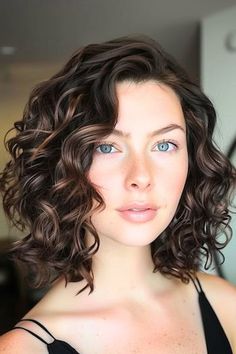 Bob Haircut For Short Neck, Short Wavy Hair Brown, Layered Lob Curly Hair, Curly Fine Hair Styles Natural Curls, Above Shoulder Wavy Hair, Fall Hair Styles Medium Length, Hair Styles For Medium Curly Hair, Curly Short Haircuts For Women, Stacked Curly Bob Haircut