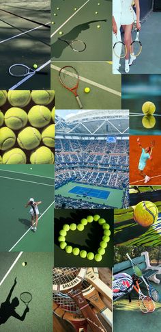 a collage of tennis players and their shadows on the court, in different positions